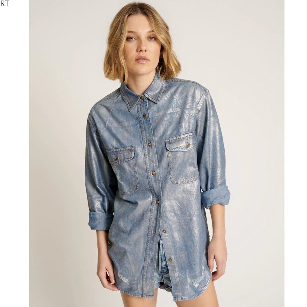 NWT One Teaspoon Blue Future Everyday Denim Shirt NEW SMALL